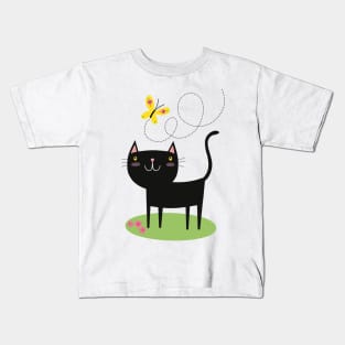 Black cat and butterfly Kids T-Shirt